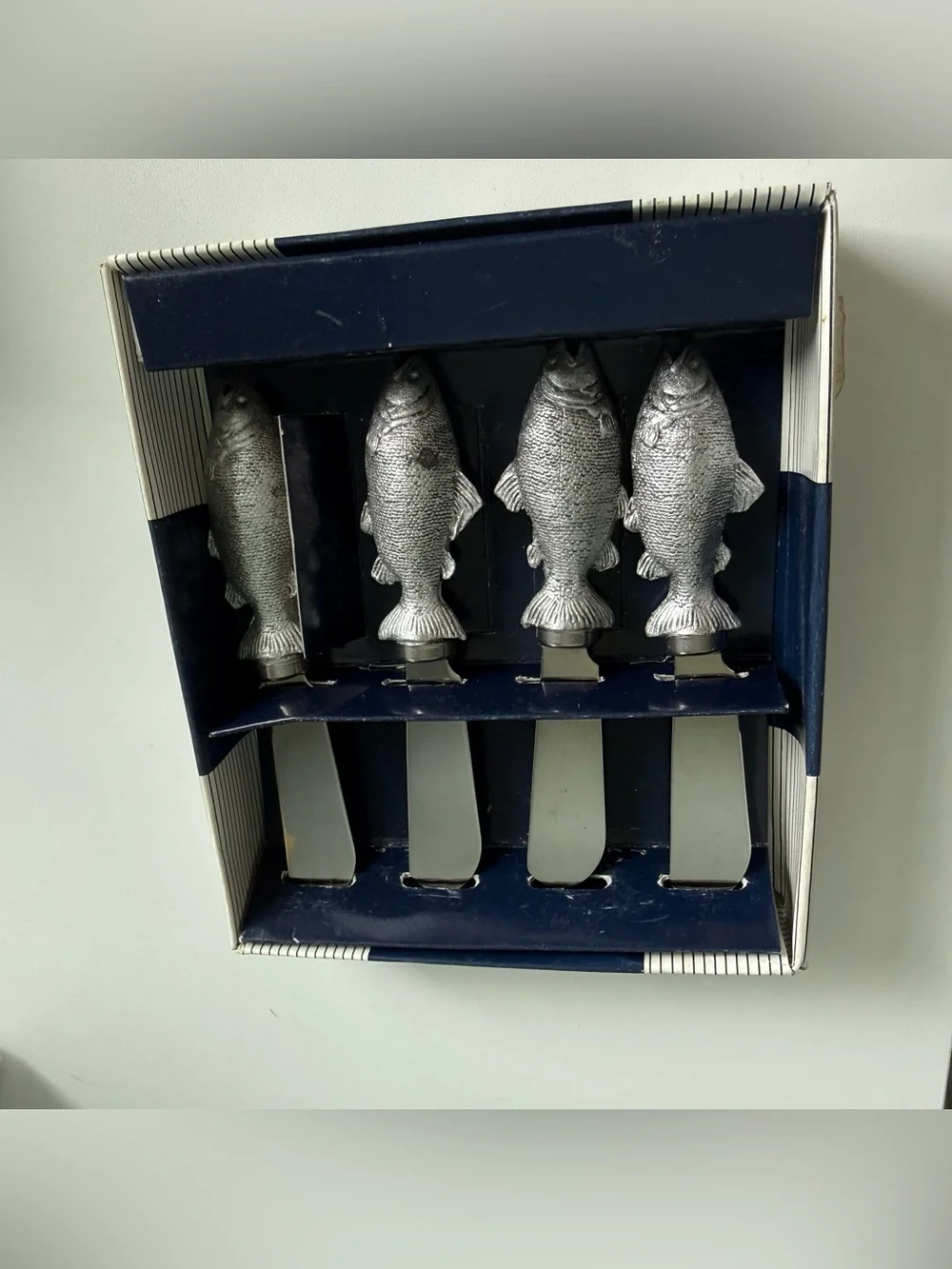 Vtg deadstock Dellarobbia 4-piece set of cheese butter spreader knives silver